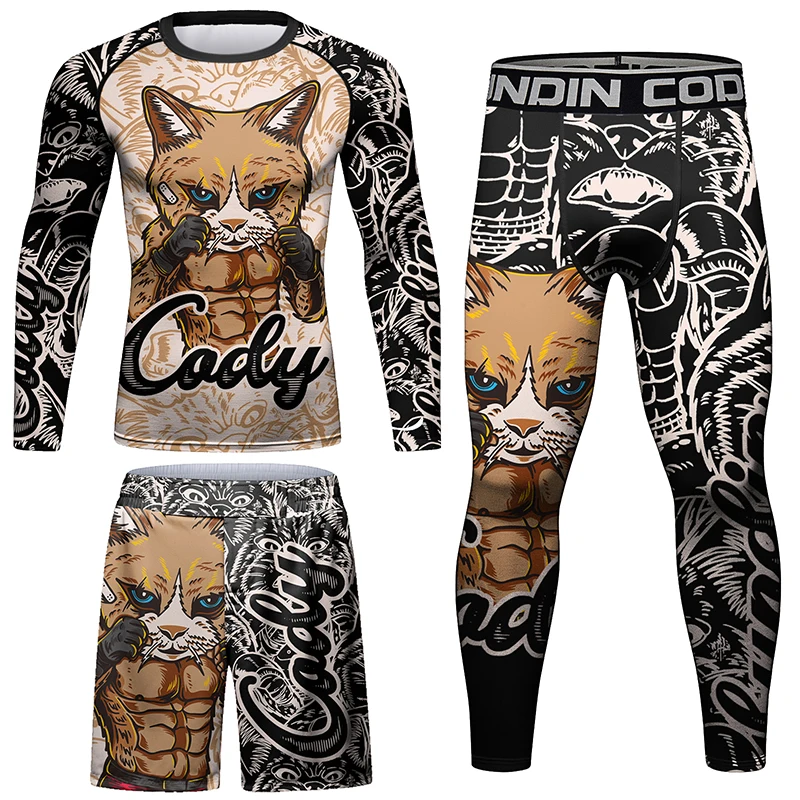 Boxe compressão t-shirt e calças para homens, MMA Rash Guard Shorts, grappling, Kickboxing Jerseys, Jiu Jitsu, Kickboxing Leggings, Bjj Gi Boxe