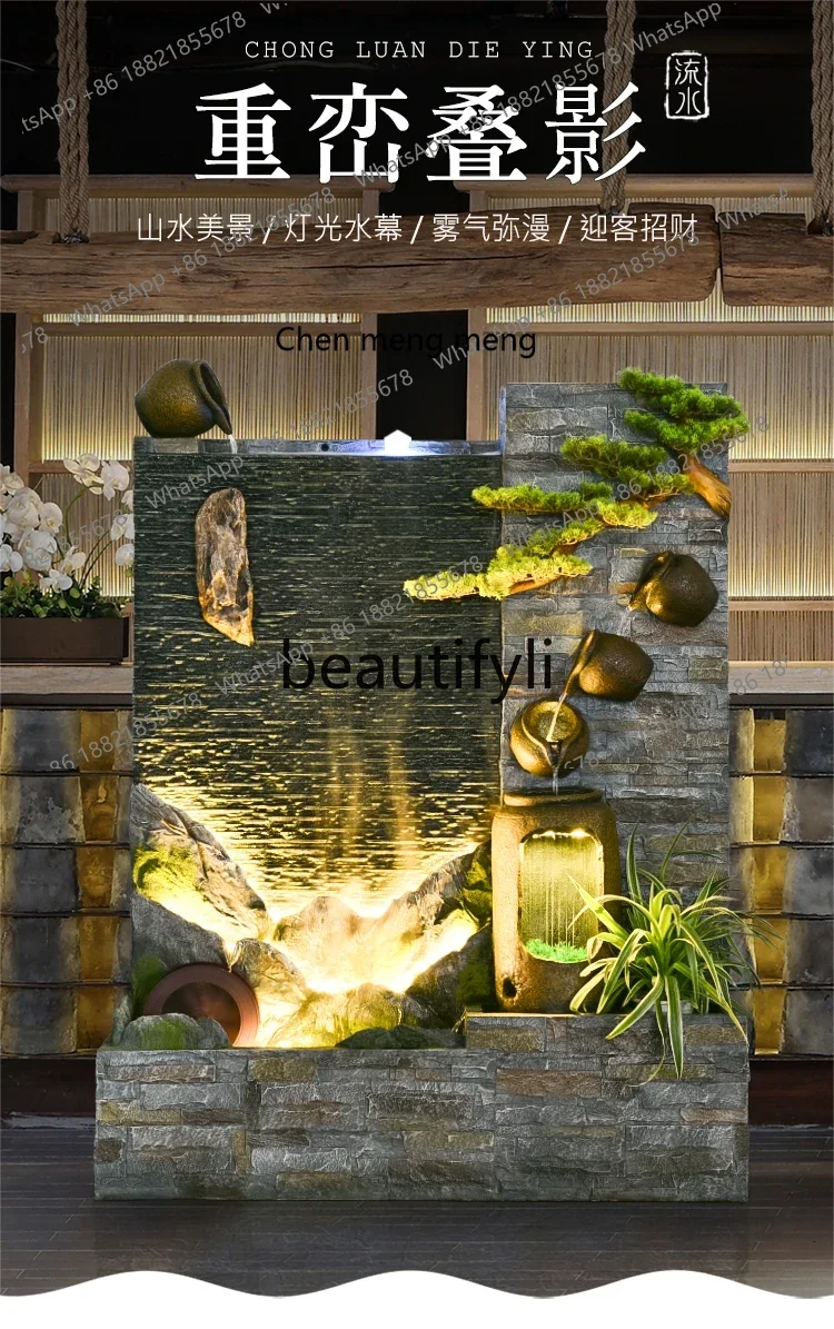 N178 G Water curtain wall Flowing water screen Hotel lobby background wall Rockery fountain Company courtyard landscaping Fish p