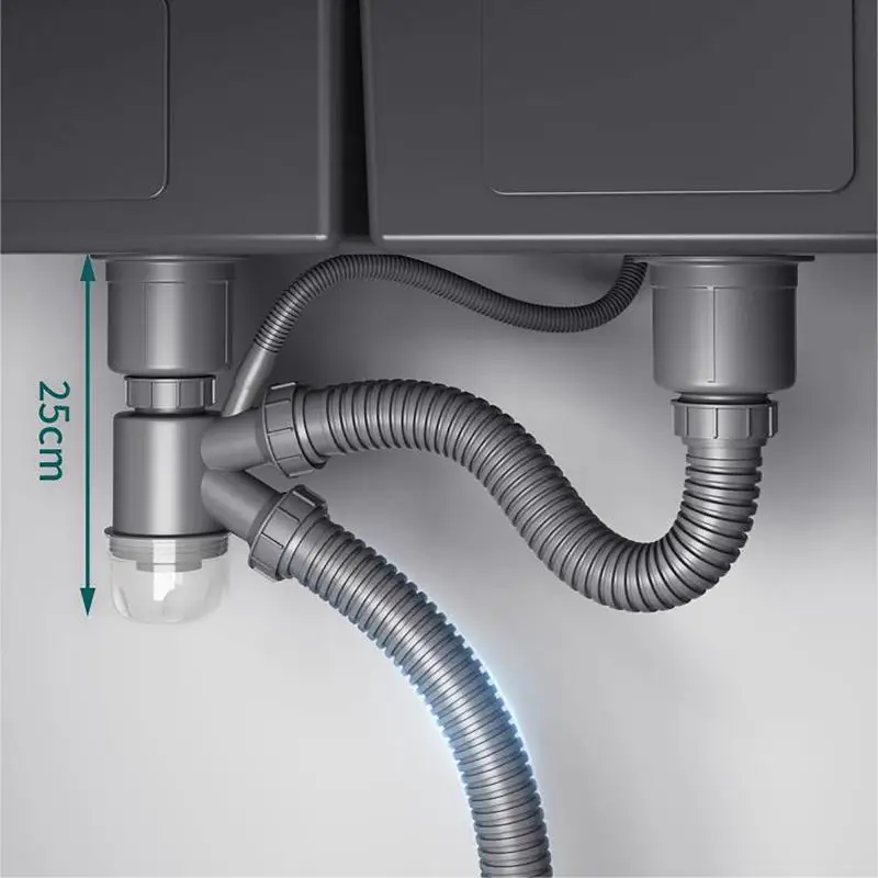 Doppelwaschbecken-Abfluss für die Küche, Abflussrohr-Set, Küchenzubehör, Insekt- und geruchsdichter Abfluss, Küchenzubehör – Detail 9
