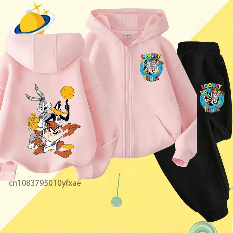 Bugs Bunny children zipper hoodie set cartoon print autumn and winter long sleeve sweatshirt boys and girls fashion style top