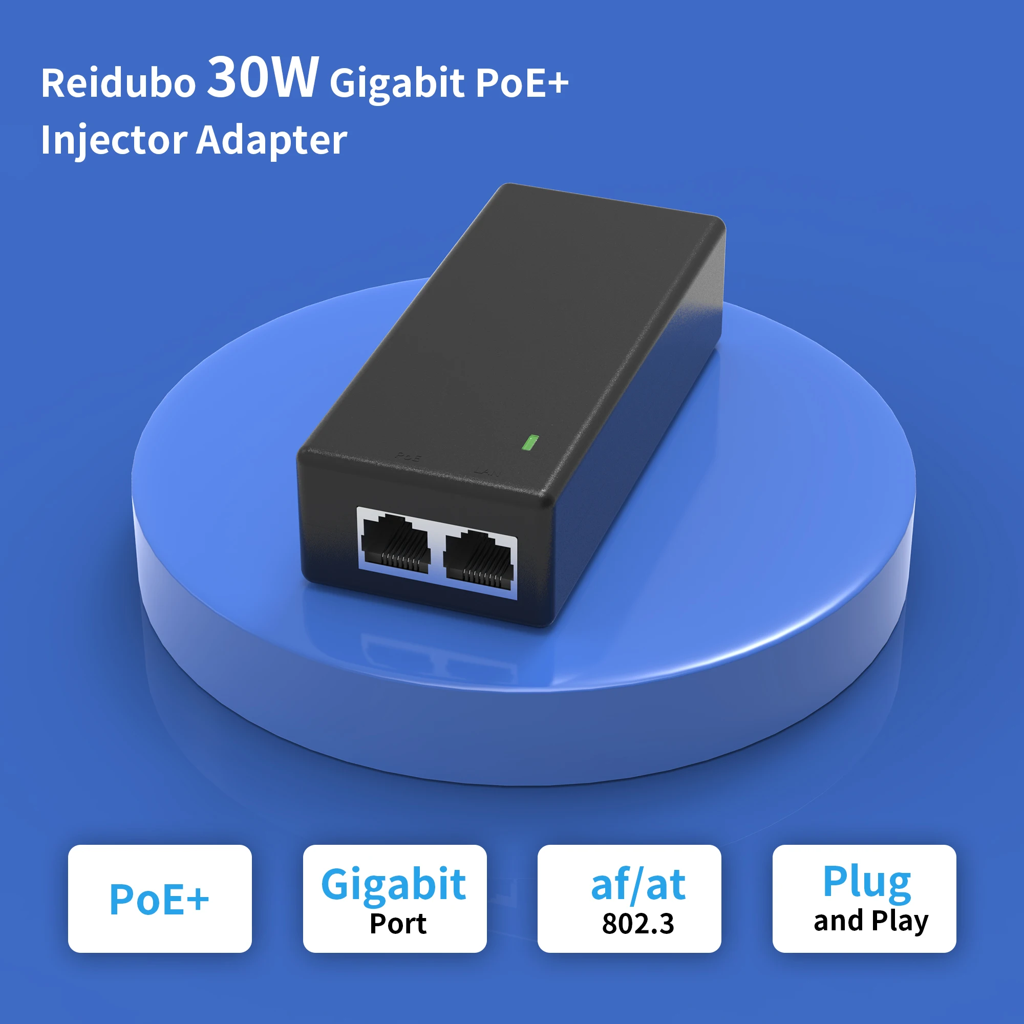 Imagem -02 - Adaptador Gigabit Poe Injector 30w Ieee 802.3 af at Compatível Não-poe Mais Rede 10 Mbps 100 Mbps 1000mbps Plug & Play Rj45