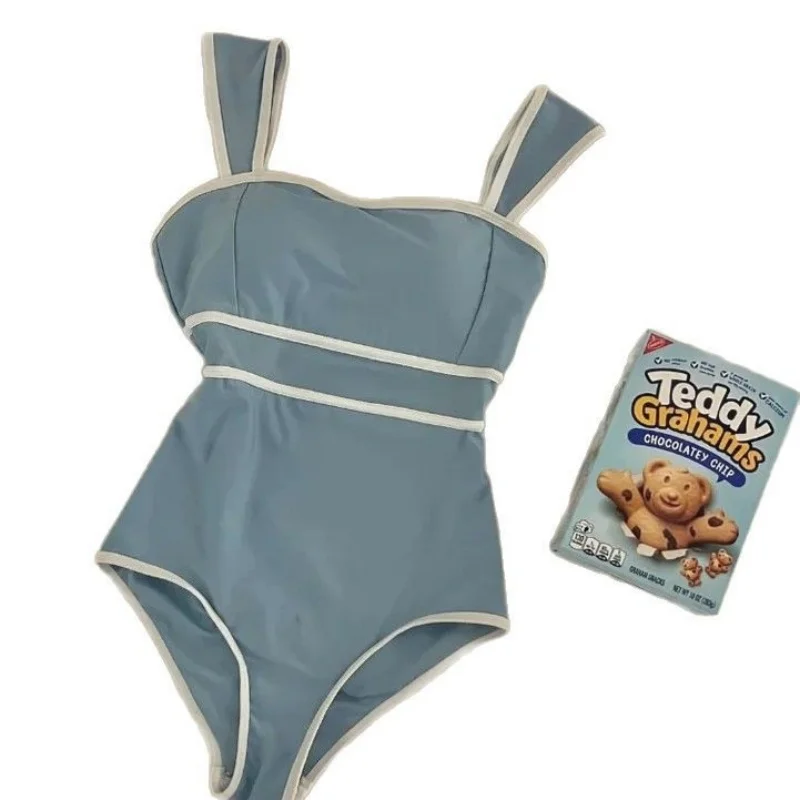 Women's Two-Piece Swimsuit Black Strapless Triangle One-Piece Skirt Style Thermal Spring Belly Covering Slimming Design