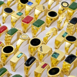 20Pcs/Lot Vintage Black Square Drip Oil Rings For Men Women Mix Style Punk Hip Hop Jewelry Party Gifts Wholesale