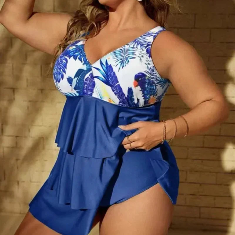 Plus Size damskie Bikini z falbanami spódnica z nadrukiem stroje kąpielowe Sexy z wysokim stanem wiosna lato kobieca moda impreza sportowe plaża