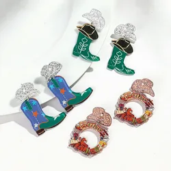 New West Cowboy Style Acrylic Earrings for Women Funny Cowboy Hat Boots Long Drop Earring Vintage Jewelry Birthday Gifts