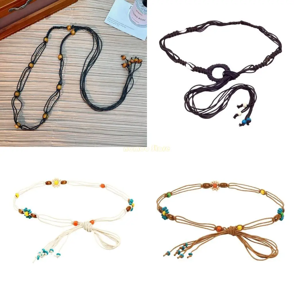 31BF Color Optional Women Waist Belt Vintage Bohemian Adjust Braided Thin Belt