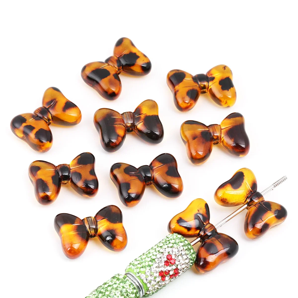 8pcs/16pcs Acrylic Beads,28*20mm Leopard Tortoise Bow Loose Beads for DIY Handmade Jewelry Making Supplies