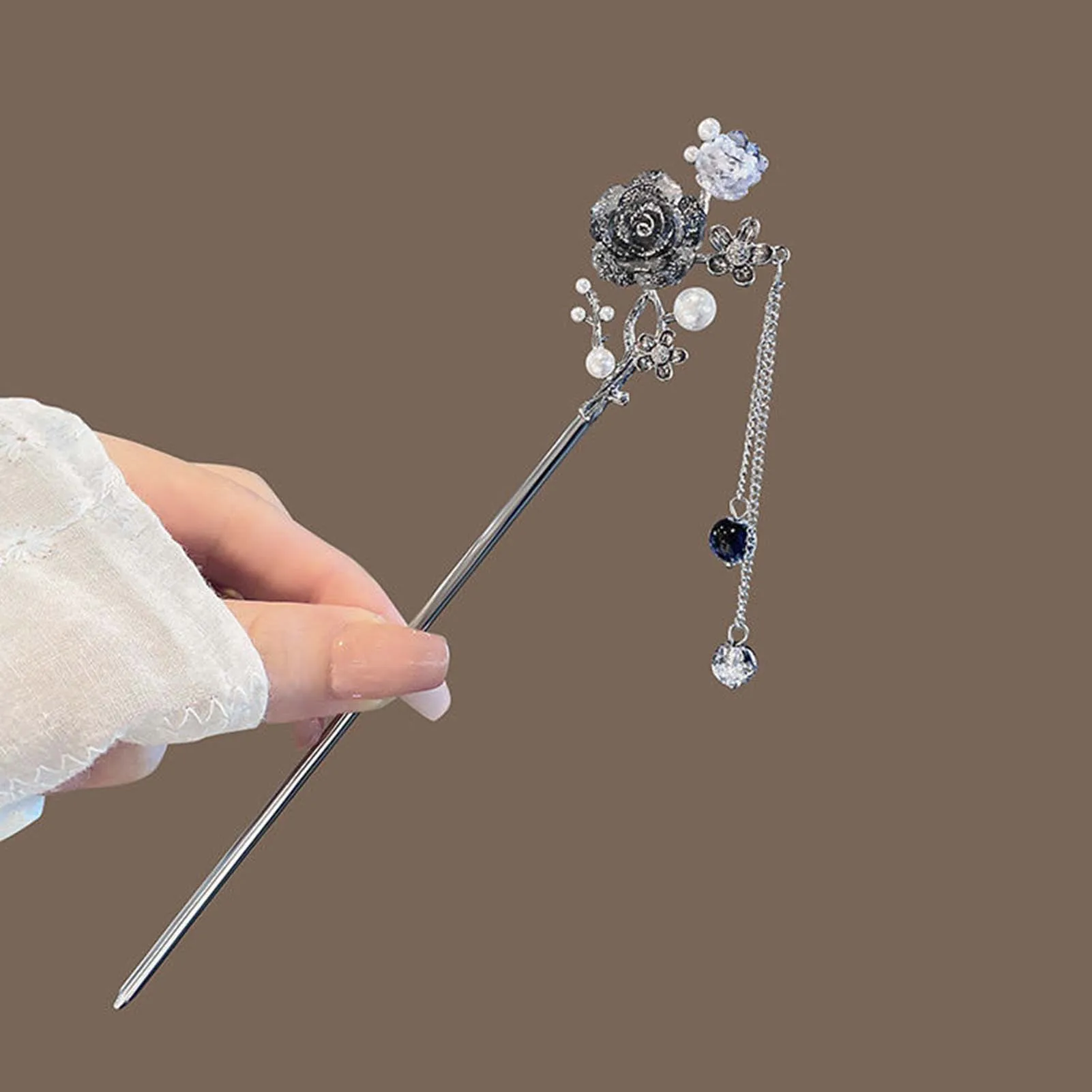 Klassische Haar Stick Stäbchen Tinte Farbe Blume Metall Fringe Haarnadel Für Frauen Perle Schwarz Perlen Cheongsam Haar Brötchen Schmuck Geschenke