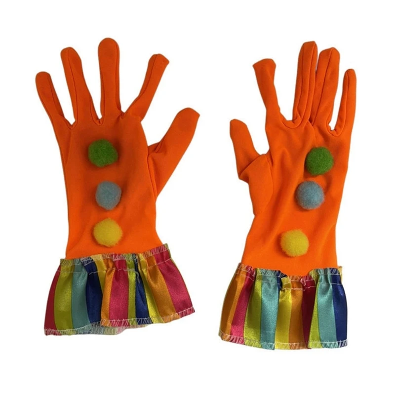 652f Pompoms Clownhandschuhe dehnbare Handhandschuhe für Erwachsene Kindergeburtstagsfeier Versammlung
