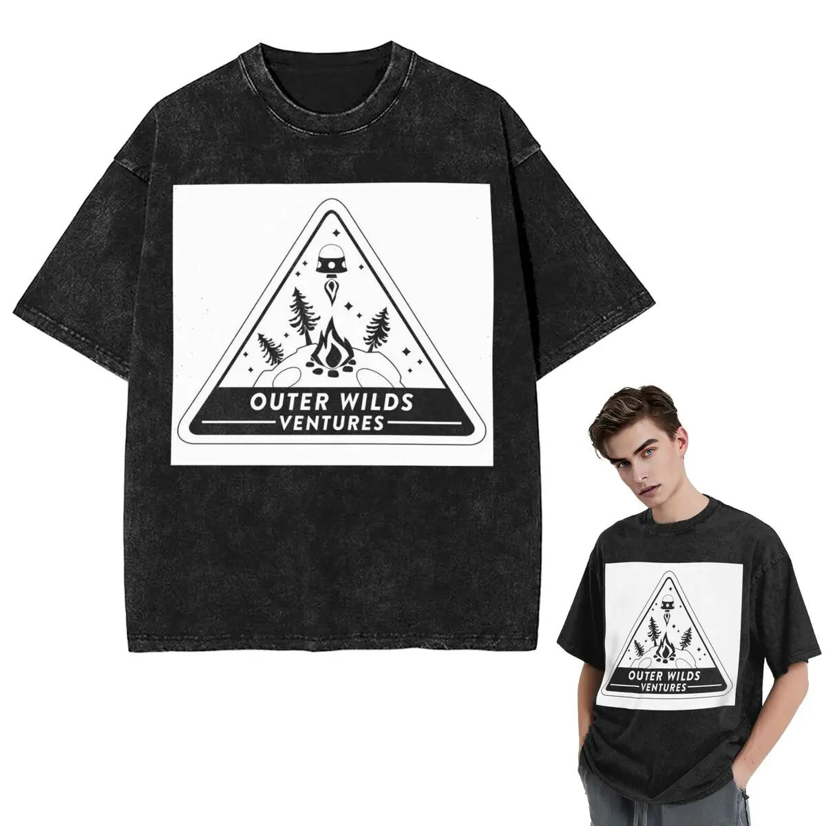 Streetwear T-Shirts Outer Wilds Ventures Patch Washed T Shirt Short Sleeve Hip Hop T-Shirt Tops Tees for Men Women