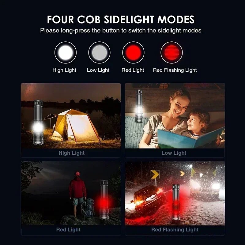 Powerful Led Flashlight XHP70 High Power Torch Light Usb Rechargeable Tactical Flashlight Use 26650 Battery COB Camping Lamp