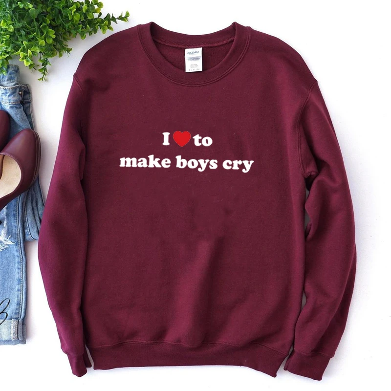 I Love To Make Boys Cry Women Sweatshirts Funny Vintage Boyfirends Style Fashion Hoodies Goth Clothes Causal Long Sleeve Jumper