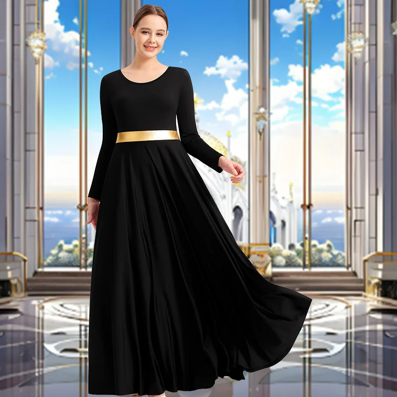 Женское свободное платье с длинными рукавами в полный рост, платье для современного танца для взрослых, костюм для поклонения, литургический металлический костюм, танцевальное платье