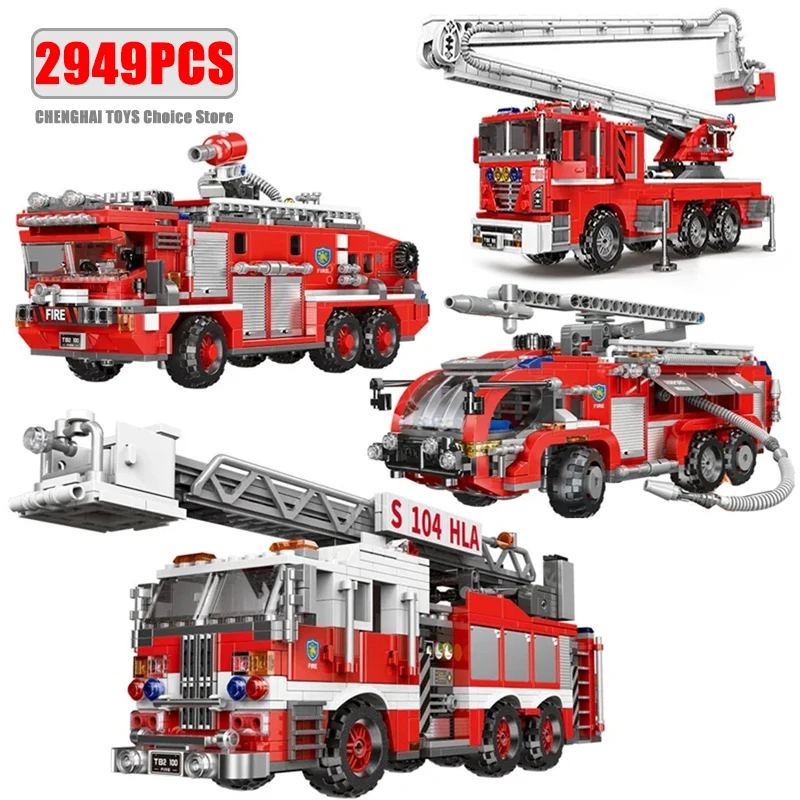 Simulation City Firefighter Rescue Engineering Vehicle Movable Building Block Fire Trucks Model Kit Childrens Assembled Toy Gift