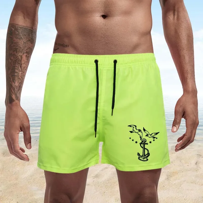 

2024 Summer Men Seagull Print Siwmwear Beach Board Shorts for Man Swim Trunks Male Sportswear Beachwear Fitness Plus Size S-4XL