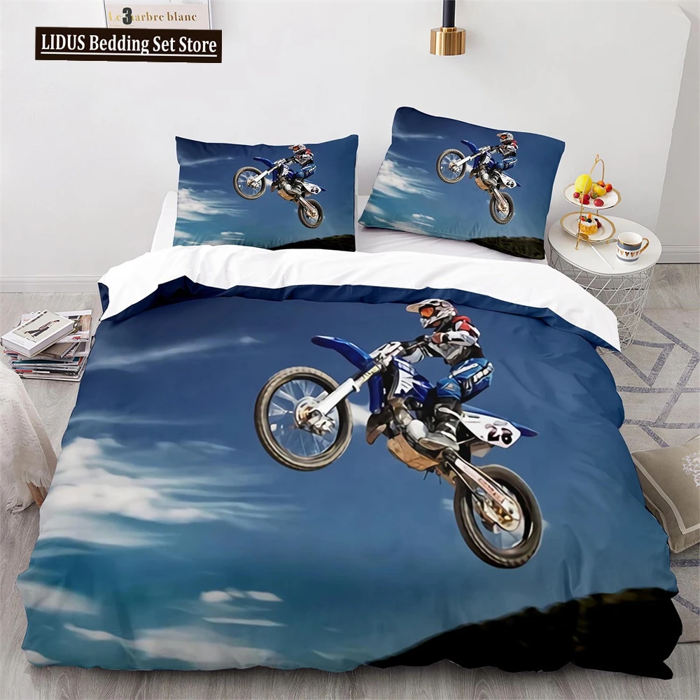 

Dirt Bike Duvet Cover Set Motocross Rider Comforter Cover Motorcycle Extreme Sport Game Polyester Bedding Set For Kid Boys Teens