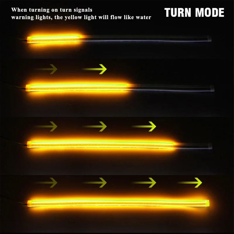 2pcs LED DRL Car Daytime Running Light Signal Lamp Flexible Decorative Strip Auto Headlights White Turn Yellow Flowing Signals