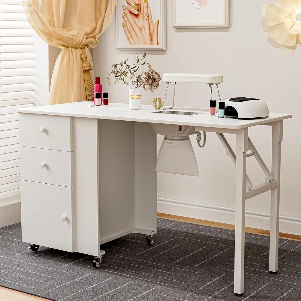 

Foldable Manicure Table Nail Table,Folding Desk Station for Tech w/Electric Downdraft Vent,Lockable Wheels,Foldable