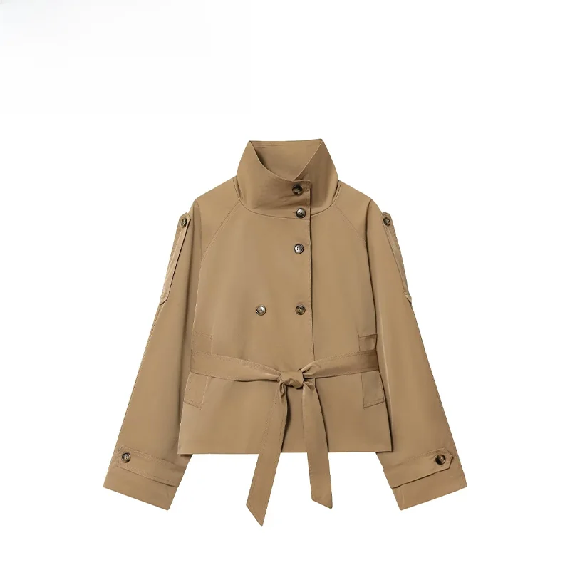 

Faionable двубортное пальто с поясом ZR, осеннее новое поступление, женская одежда, универсальное Sli для поездок на работу, прямой полиэстер...