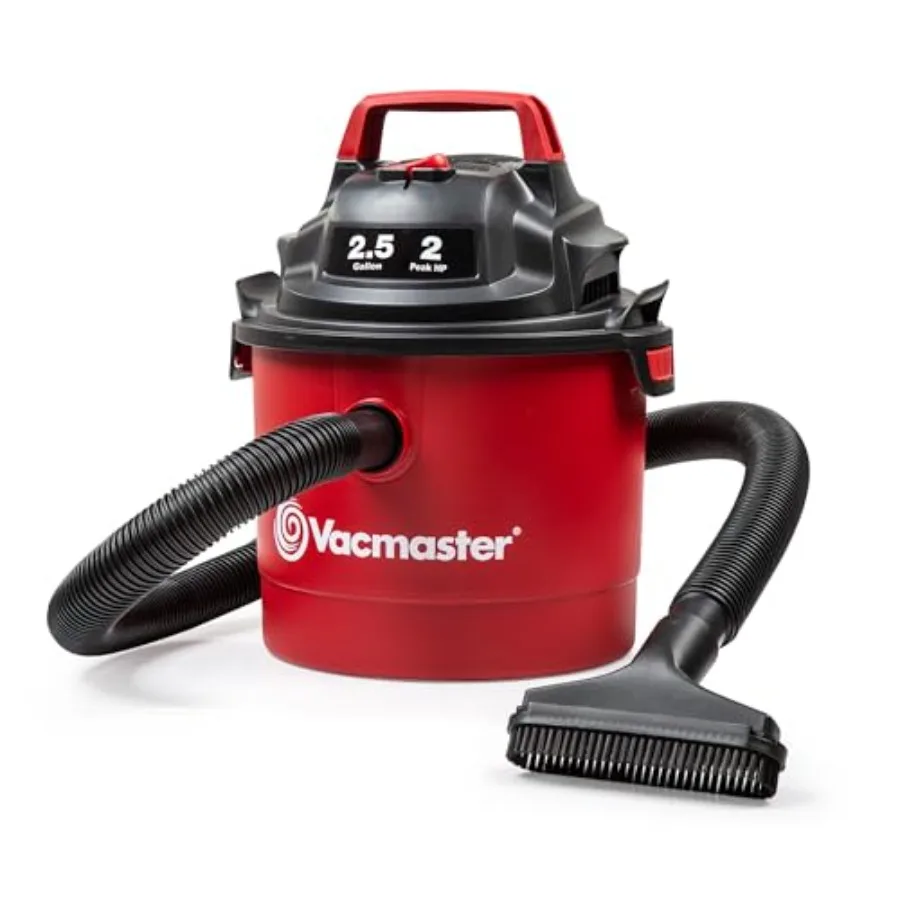 Wall Mount Wet/Dry Vacuum for Home Garage Use, Polypropylene Body, Red, 2.5-Gal Capacity 2 Peak HP Suction Power