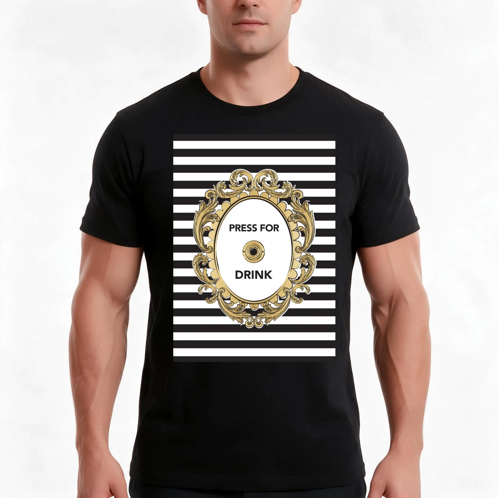 Press for drink T-Shirt, Summer Casual Cotton Tee, Oversized Streetwear Tops, Vintage Graphic Print, Loose Fit Short Sleeve