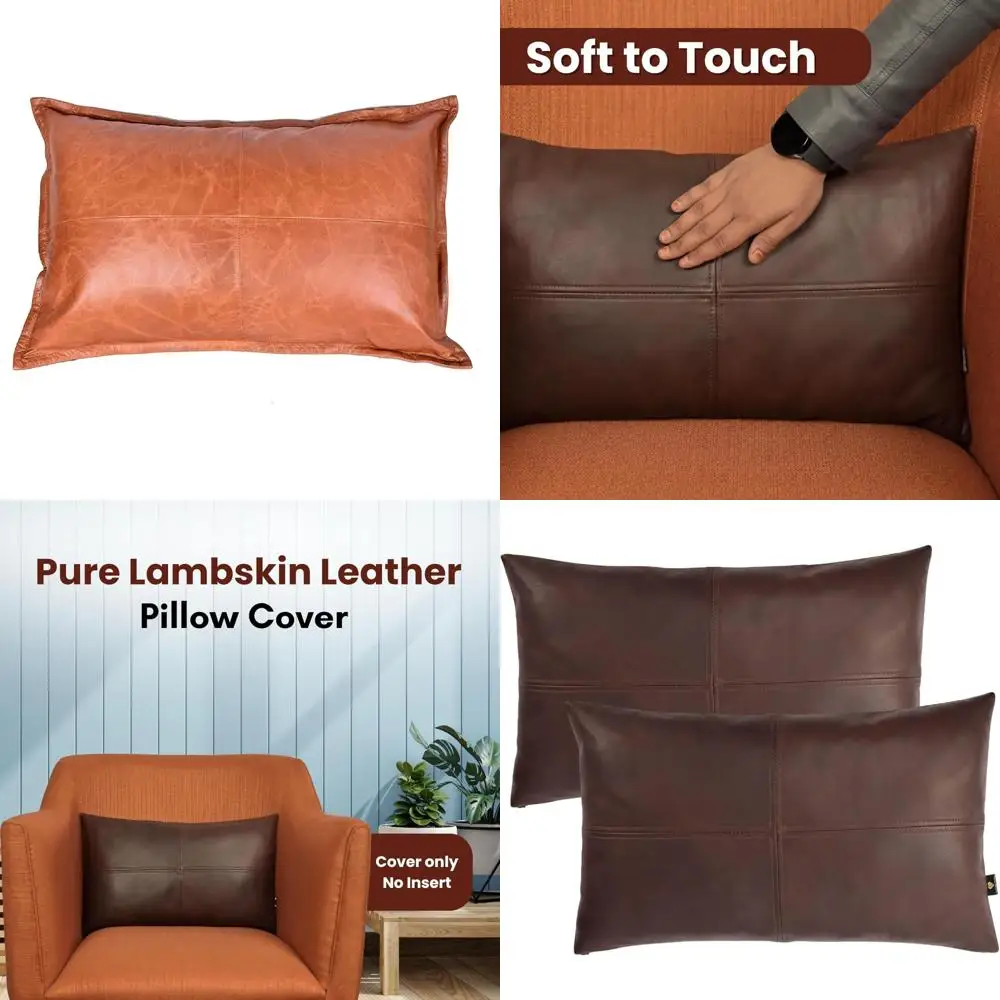 

Lambskin Leather Pillow Cover - Sofa Cushion Case - 100% Genuine Leather - Decorative Throw Covers for Living Room & Bedroom - M