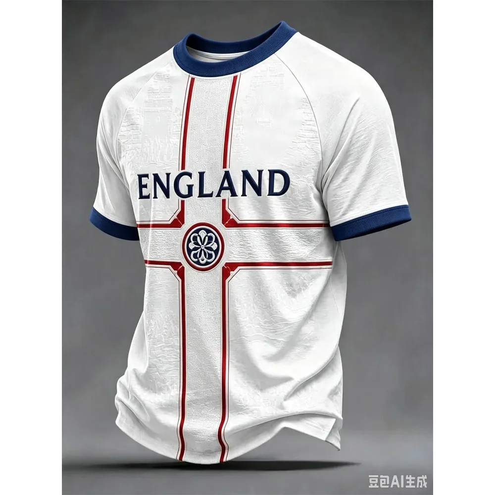 Pattern of Lion & Classic Cross Element Men T-Shirt Retro British Style Loose Casual Daily Sports Short Sleeve Tee