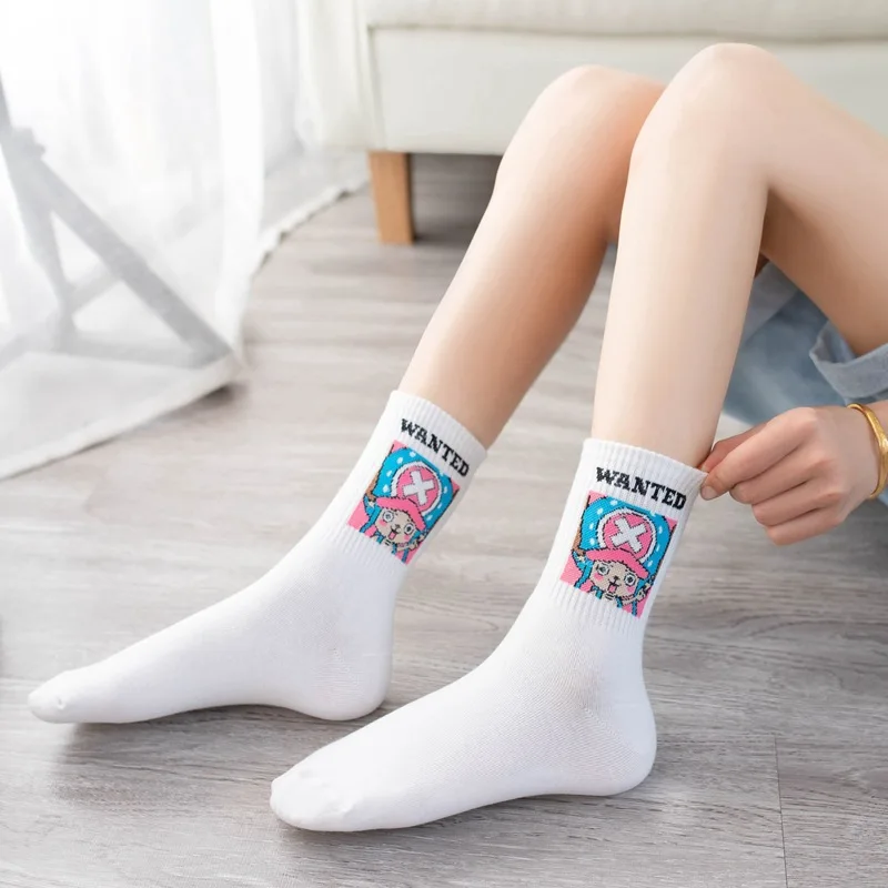 Anime One Piece Socks Cartoon Luffy Chopper Student Cotton White Long Short Boat Socks Printed Knitted Socks Children Gift