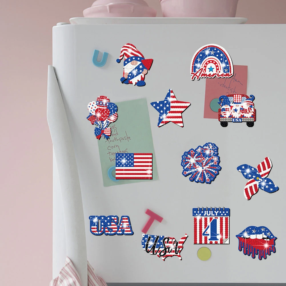 

12Pcs American Flag Diamond Painting Refrigerator Magnets Diamond Painting Kits Diamond Painting Magnets for Home Decor