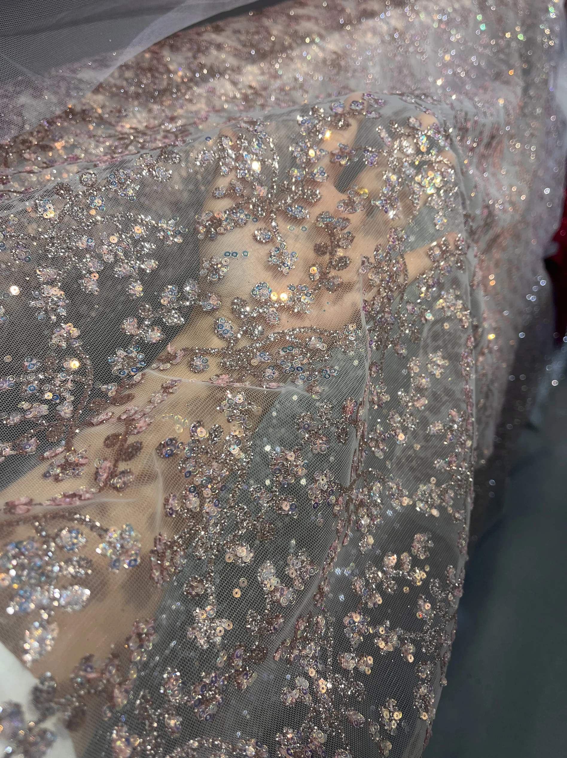 

Super fairy iridescent sequin fabric iridescent laser mesh wedding background decorative fabric stage clothing skirt yarn