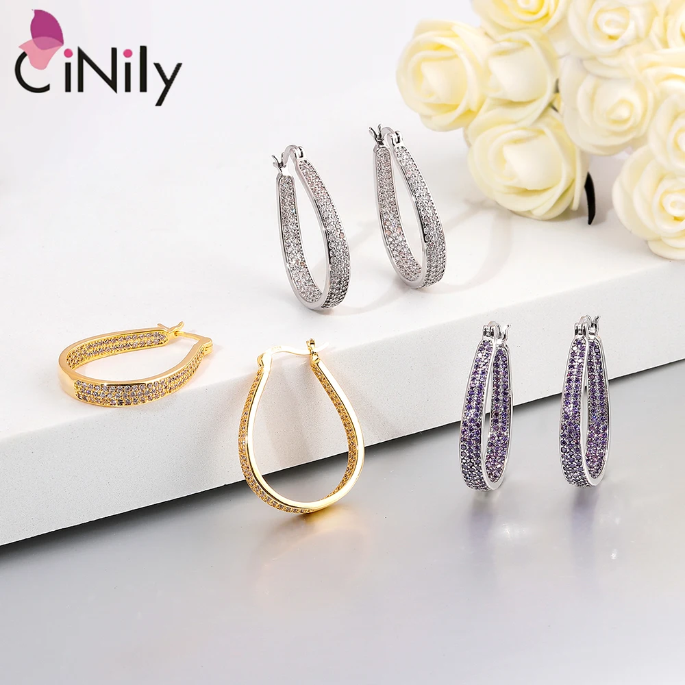 CiNily 925 Sterling Silver Colorful Cubic Zirconia Big Hoop Earrings for Women Wedding 14K Gold Plated Jewelry Gemstone Earring