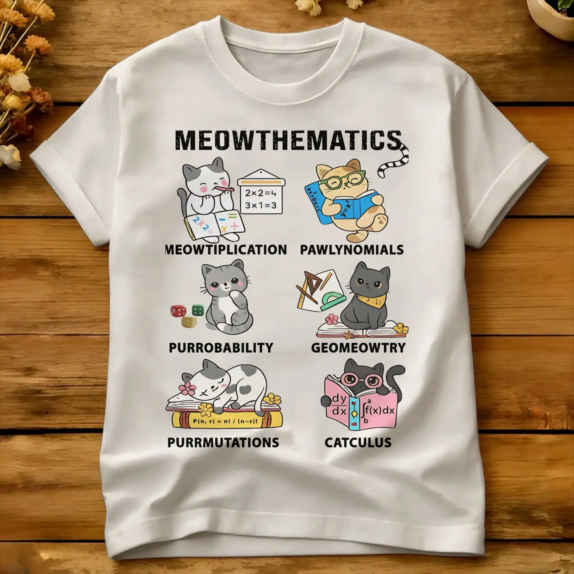 Meowthematics Funny Cat Math Pun Cute Math Cat For Mathematics Lovers  Cotton T-Shirt For Men Summer  Vintage T Shirts Tops