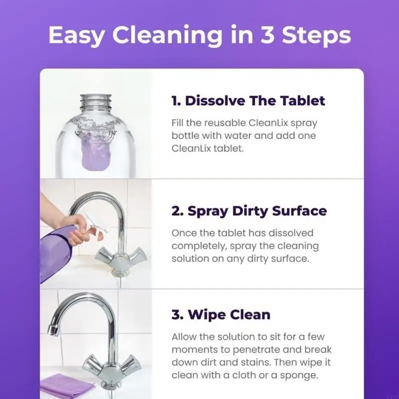 6Pcs Dissolvable Cleaning Tablets With Sprays Bottle For Kitchen Surfaces Powerful Degreaser Formula Fast Stain Removal 
