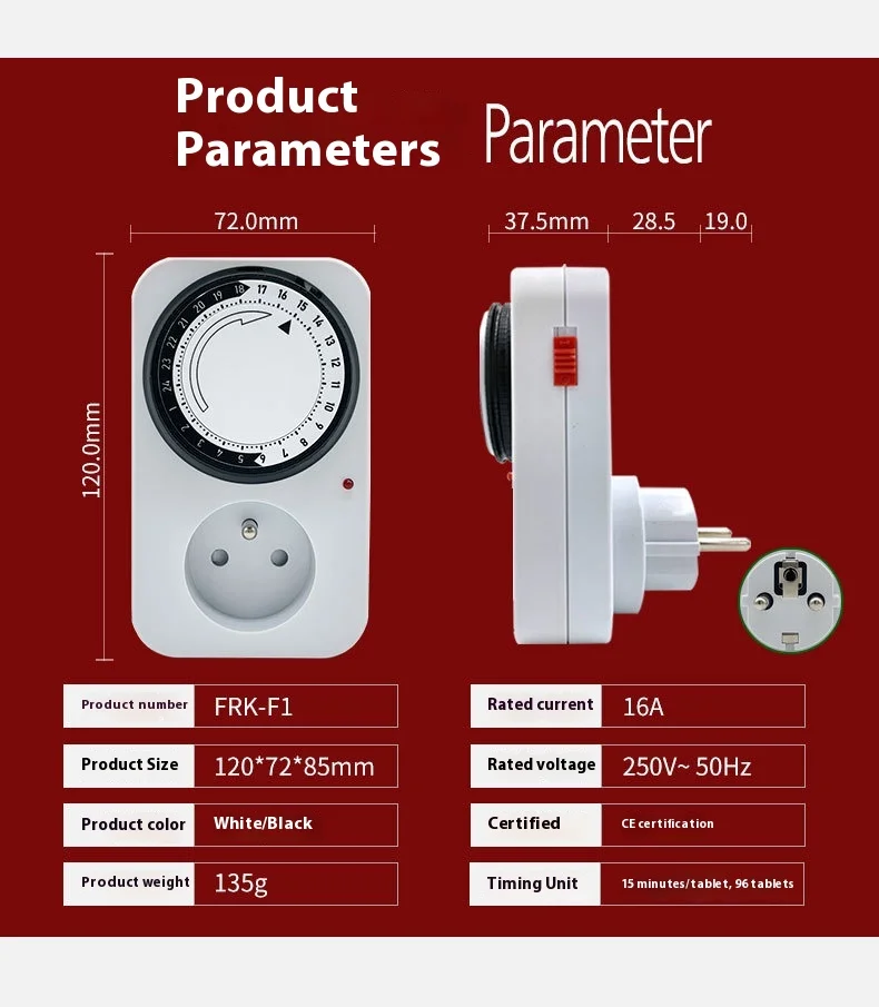 French Standard Timing Switch Socket Foreign Trade Intelligent Mechanical Timing Control Switch 24-hour Automatic Cycle Timer