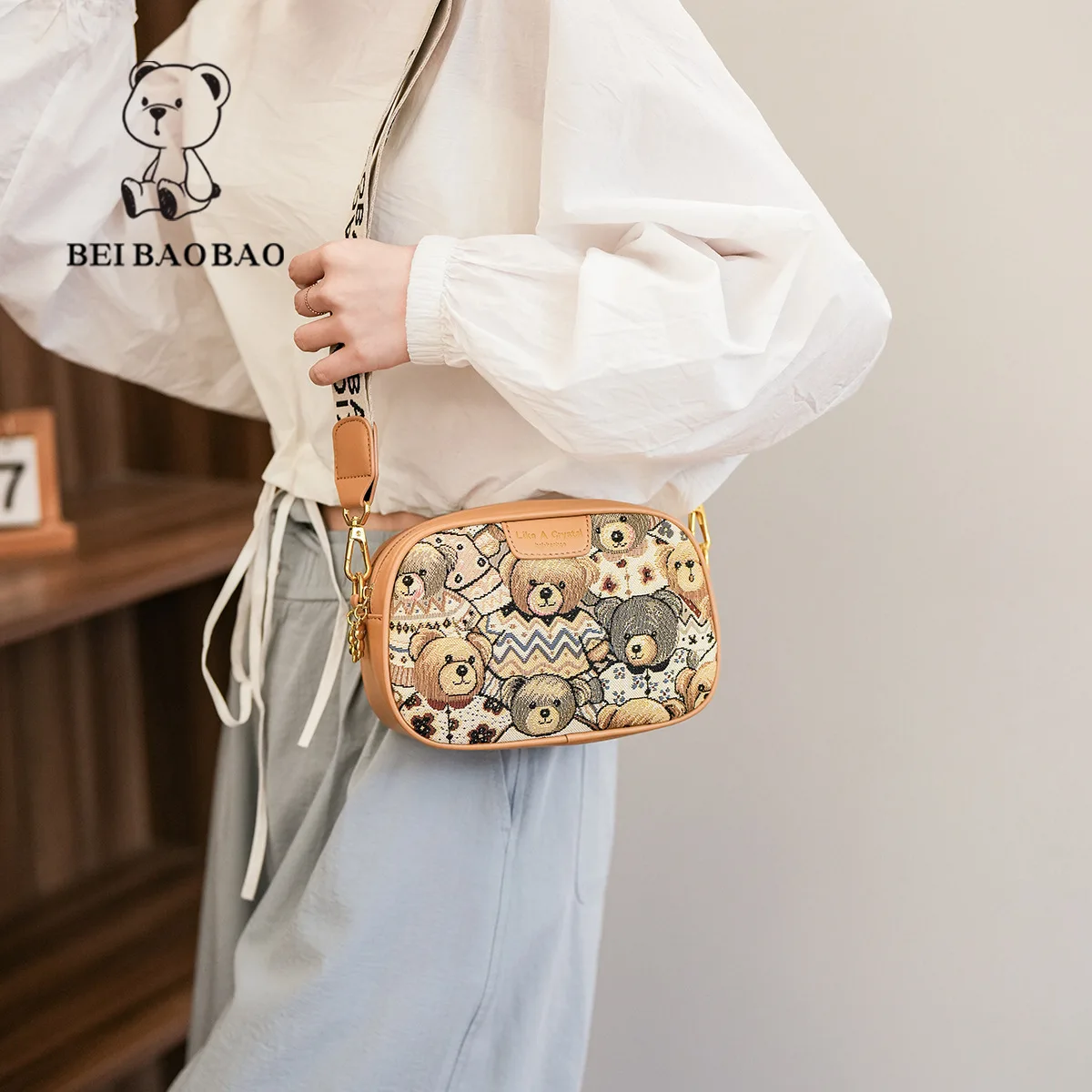 Beibaobao 2024 Summer New Canvas Fashion Women\'s Bag Bear Single Shoulder Crossbody Bag Casual Women\'s Bag Одноплечий мешок 