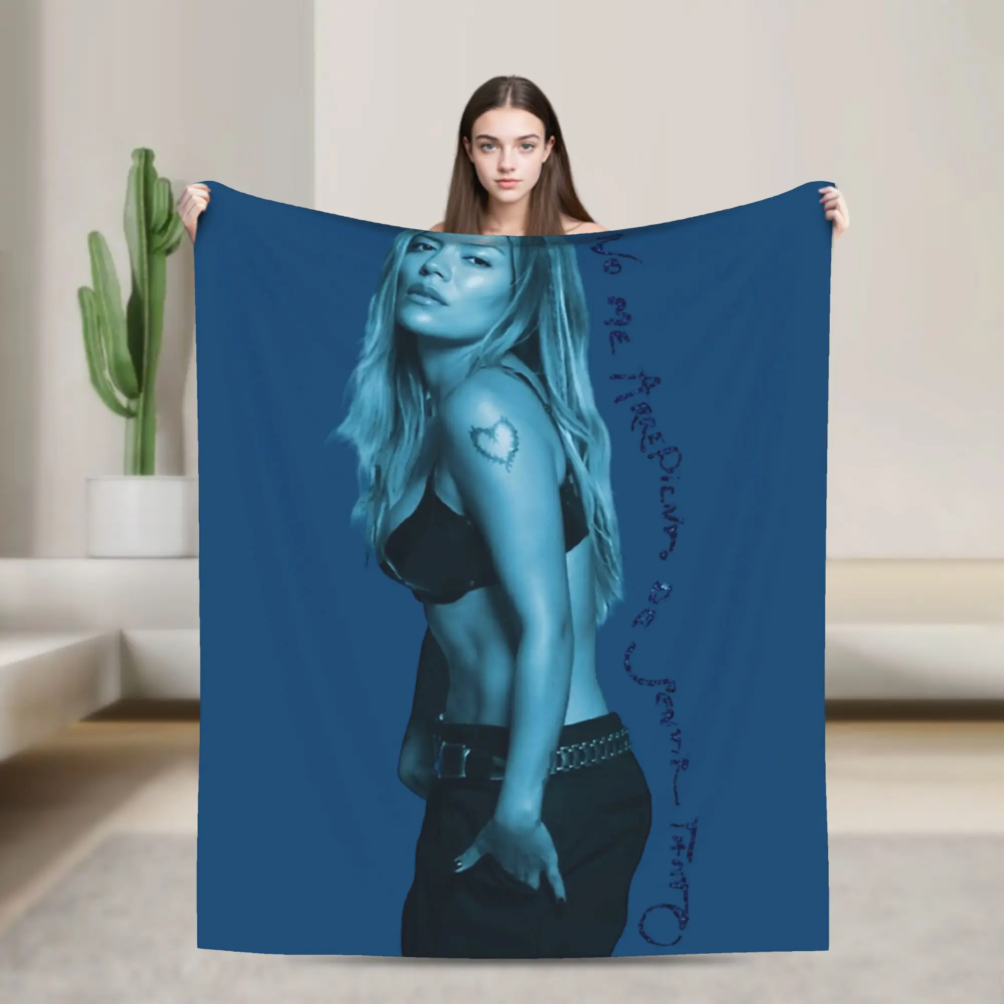 Karol G No Me Arrepiento De Sentir Tanto Knitted Blanket   Wool Throw Blanket Home Couch Personalised Soft Warm Bedspreads