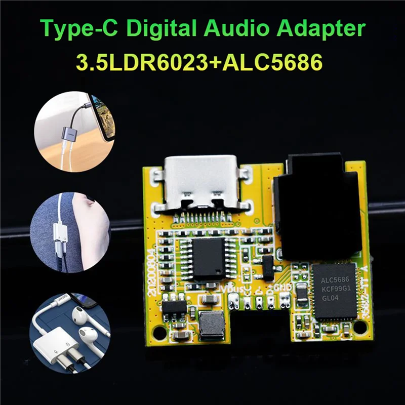 Adaptador de áudio digital tipo C, ouvindo o carregamento, 2 em 1 Decode Board, módulo PCBA, 3.5LDR6023 + ALC5686