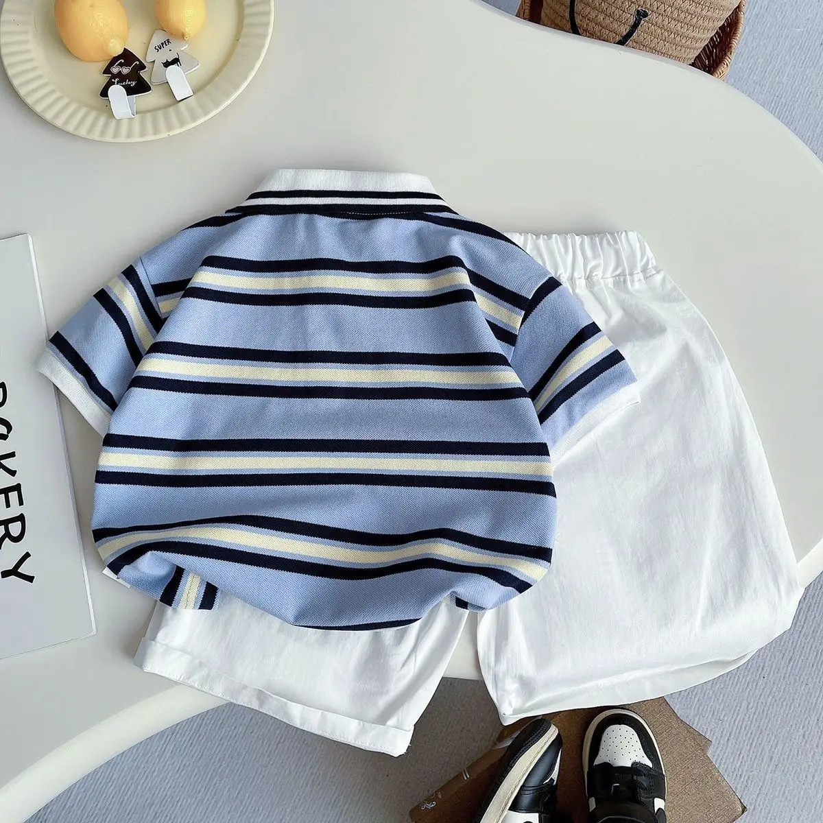 IENENS Boys Clothes Sets Summer Kids Polo-shirt Shorts Suits Striped Sleeves Short Outfit Children Casual Costume
