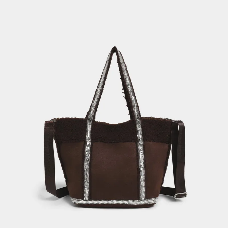 

Japanese Simple Tote Bag Fashion New Brand Advanced Diamond Sequin Suede Handbag Commuter Travel Buckle Crossbody Shoulder Bag