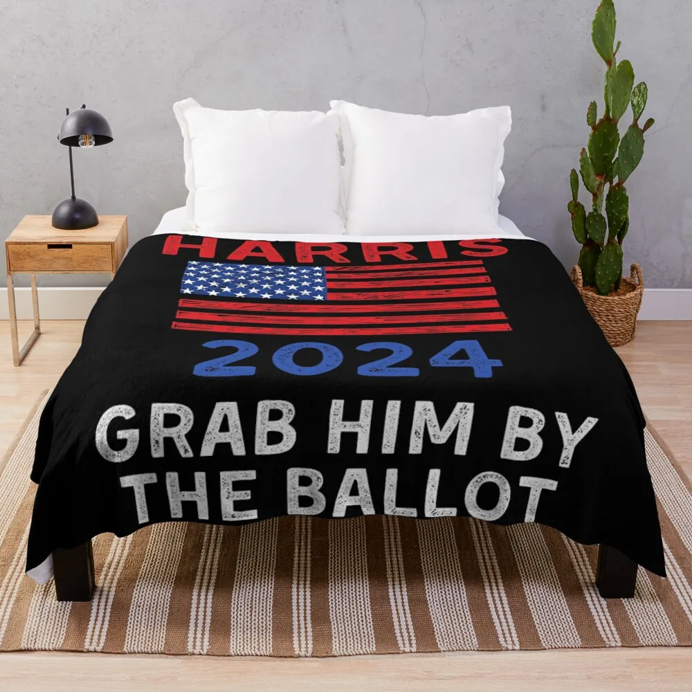 Kamala Harris For President 2024 Grab Him By The Ballot Throw Blanket Fashion Sofas Furrys warm for winter Blankets