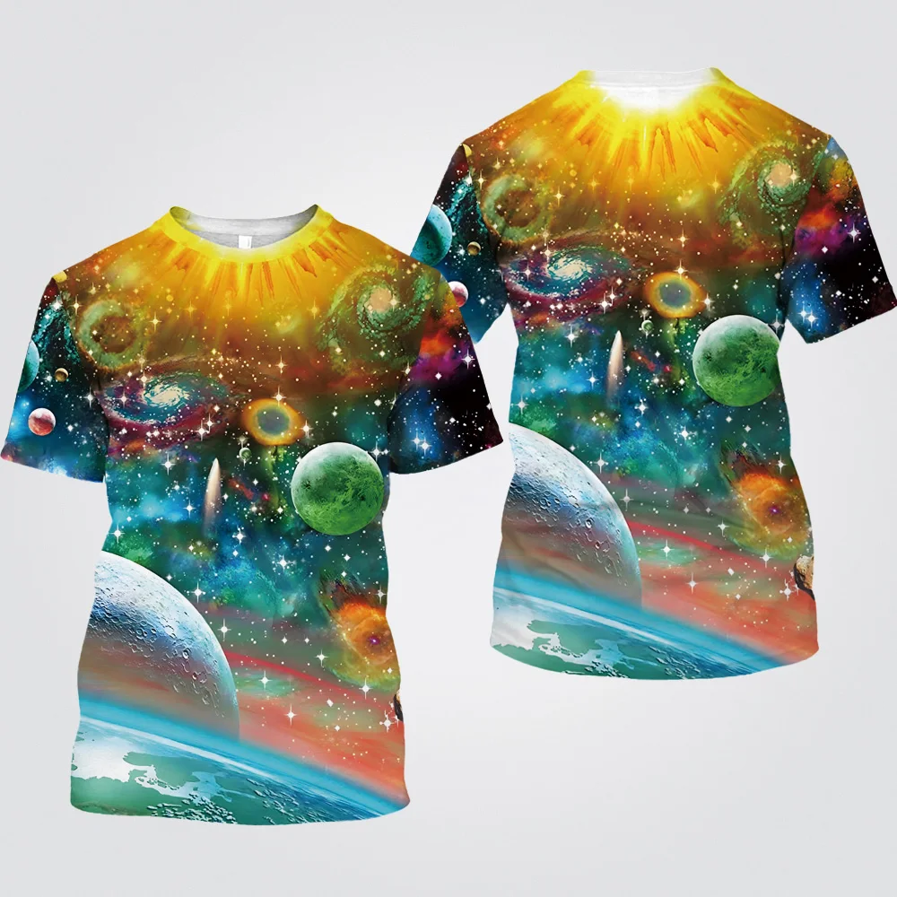 SW Planet Space 3D Printed Clothing  Popular Polyester Crew Neck Short Sleeve Summer Men's T-shirt Vintage Oversized Unisex Tops