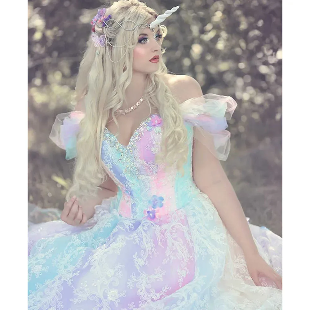 

Crystal Organza Off the Shoulder Evening Dresses Sleeveelss Colorful Organza Floor Length Gowns Formal Occasion Birthday Dress