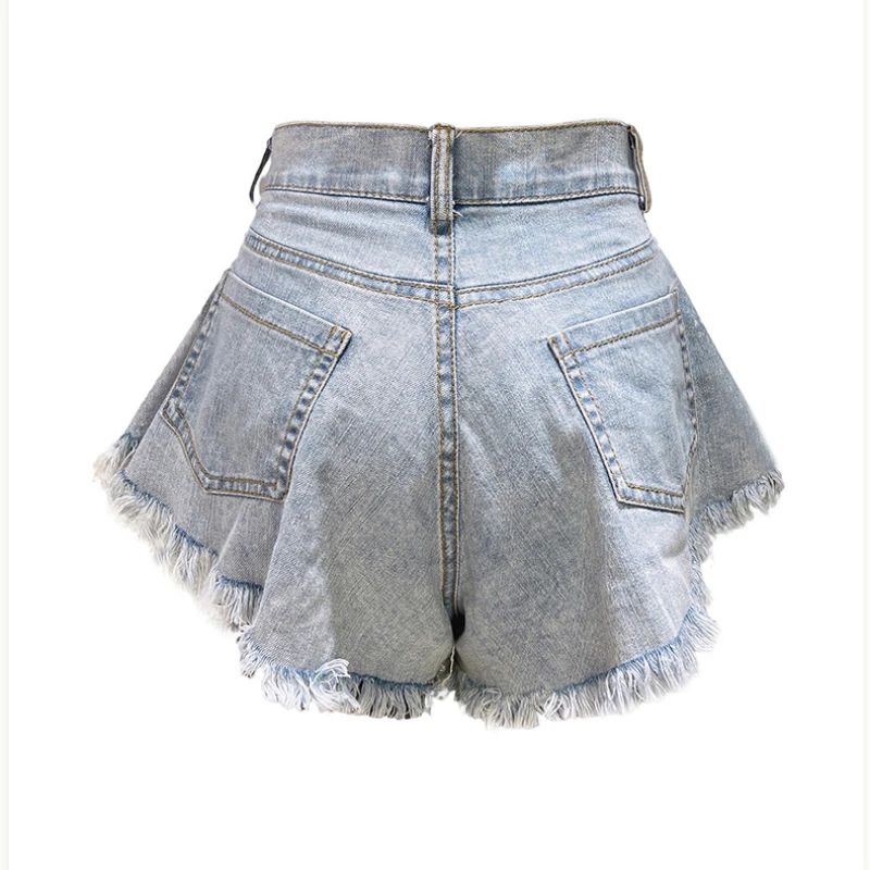 Jean Shorts for Women 2025 Summer Fashion Casual Denim Shorts with Pocket Tassel High Waist Loose New Trendy Jeans Streetwear