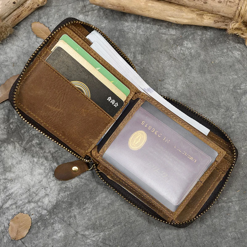 

100% Genuine Leather Men Wallets Zipper Coin Purse Short Male Money Bag Quality Designer Walet Small Card Holder Clutch Purse