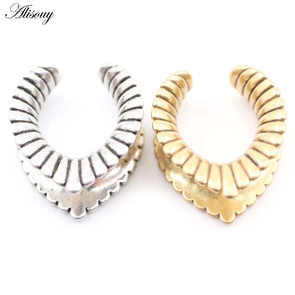 Alisouy 1PC 8-25mm Copper Lines Horn U-shaped Saddle Ear Tunnel Plugs Expander Stretcher Gauges Earrings Piercing Body Jewelry