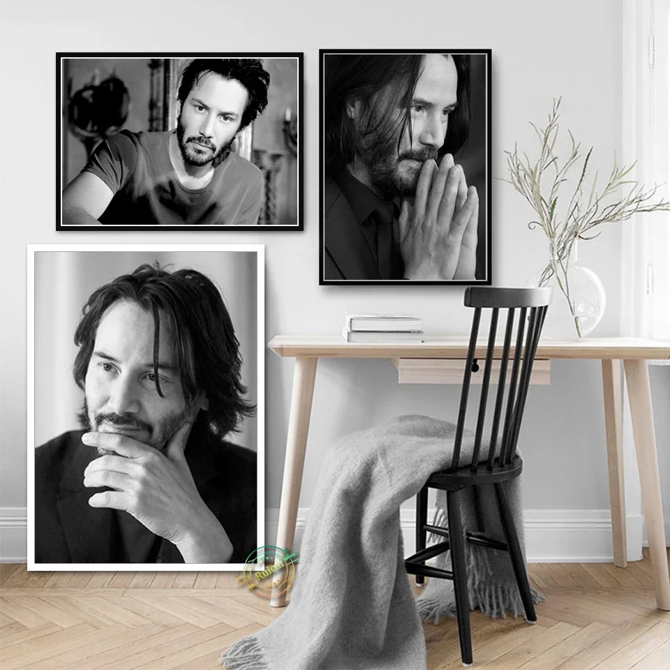 

Keanu Poster Movie Star Actor Black And White Decoration Wall Art Canvas Painting Silk Picture Home Decor Gift