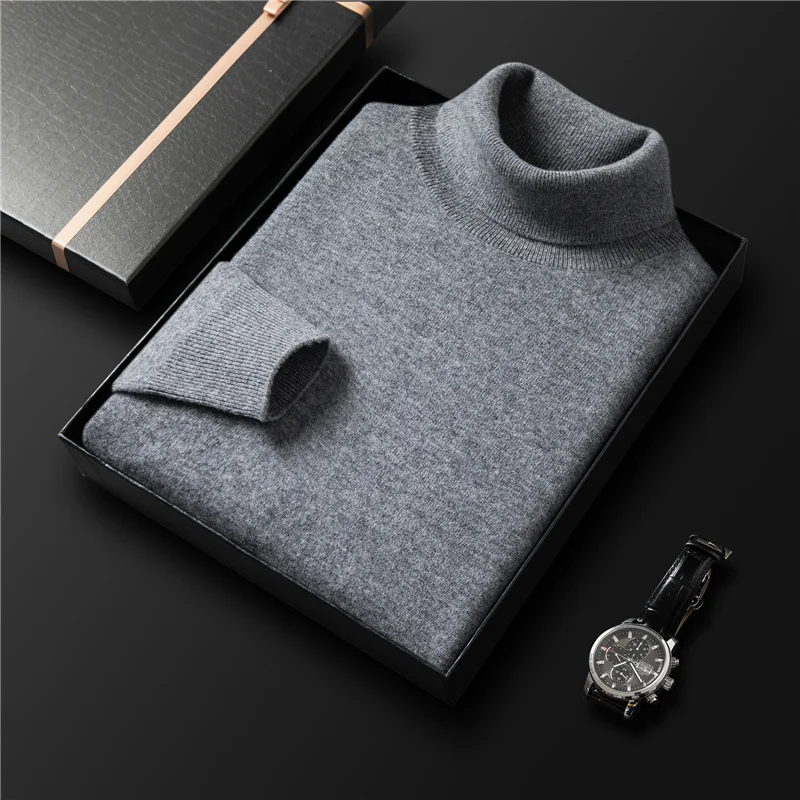 

Autumn Winter New Men 100% Sheep Wool Turtleneck Sweater Business Casual Warm Thick Pullover High Quality Brand Men's Clothing