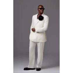 White Stripes Men Suits High-end Stylish Suit Casual Business Banquet Wedding GroomTuxedo 2 Piece Blazer Set