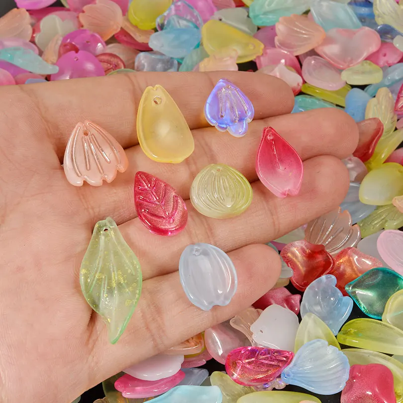 New Colorful 20/40/60/80/100pcs Glass Leaf Beads Jewelry Marking Findings for Earrings Necklace DIY Glass Leaf Beads Accessories