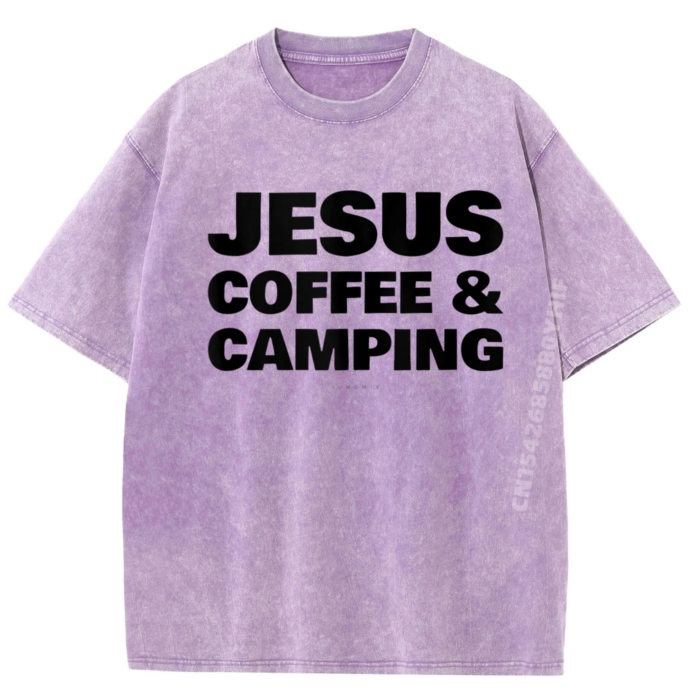 

Lumomix Campingjesus Coffee And Camping Tanks Забавная простая рубашка для кемпинга Летняя роскошная одежда Мужская потертая футболка в стиле ретро Нормальная